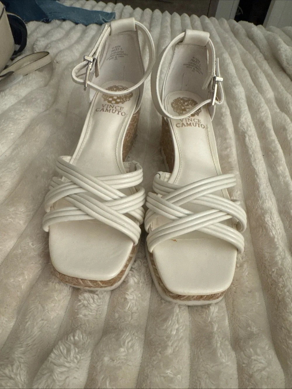 Vince Camuto Ivory Strappy Espadrille Wedge Sandals